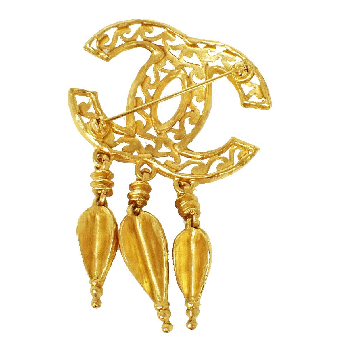 Chanel Vintage CC Fringe Brooch Metal, GOLD, GOLD_PLATED, Brooch