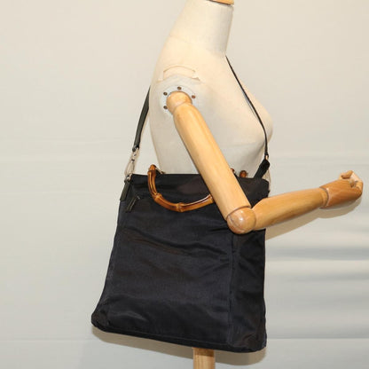 Gucci Vintage Bamboo Handle Bag Nylon, Black, Nylon, Tote Bag