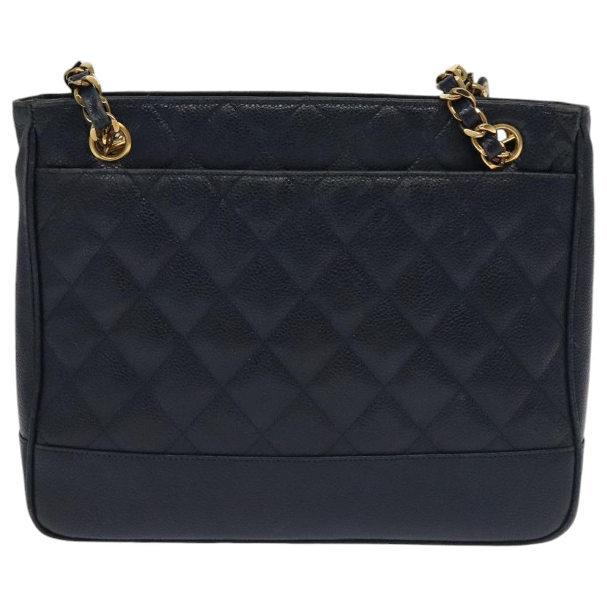 Chanel Vintage Stitched CC Shoulder Bag Caviar, NAVY, LEATHER, Shoulder bag