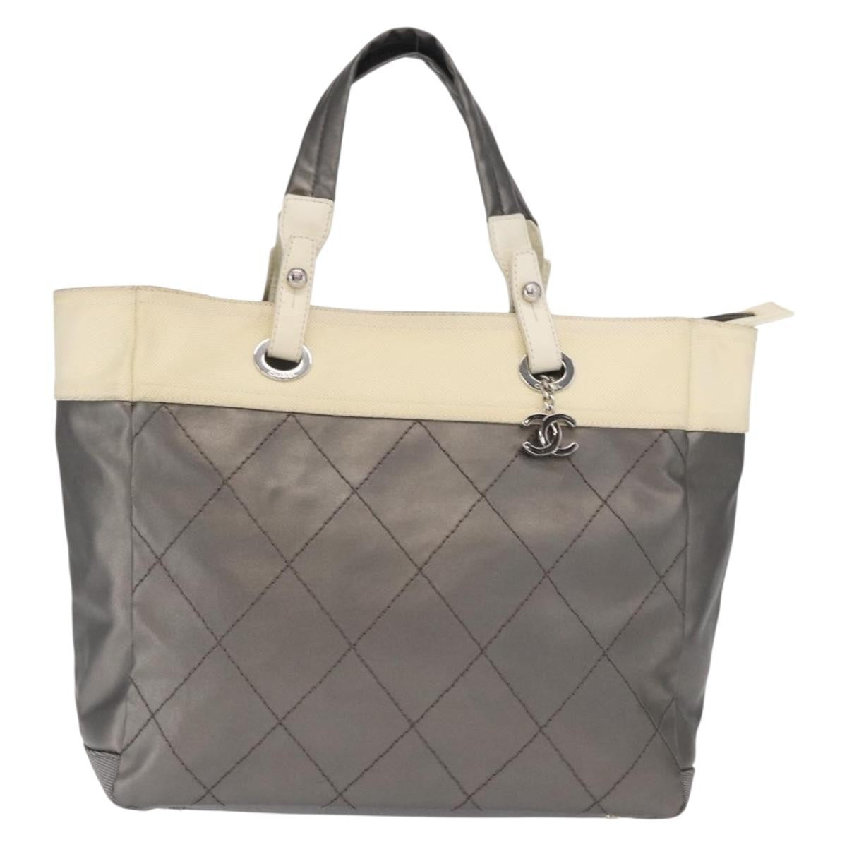 Chanel Biarritz Tote Nylon, SILVER, NYLON, Tote bag