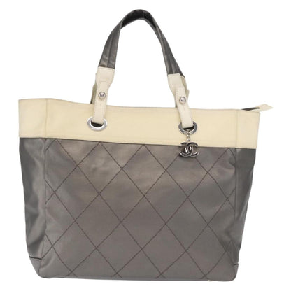 Chanel Biarritz Tote Nylon, SILVER, NYLON, Tote bag