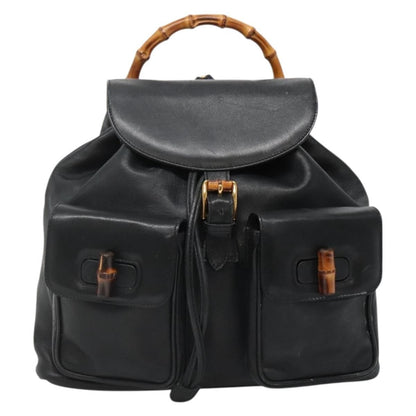 Gucci Vintage Bamboo Backpack Leather, BLACK, LEATHER, Backpack