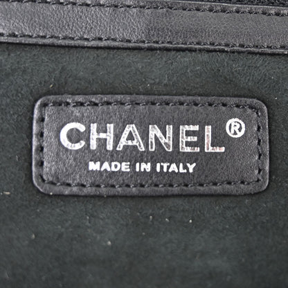 Chanel Vintage Embroidered CC Chain Tote Quilted Suede and Shearling, Black, Suede, Tote Bag