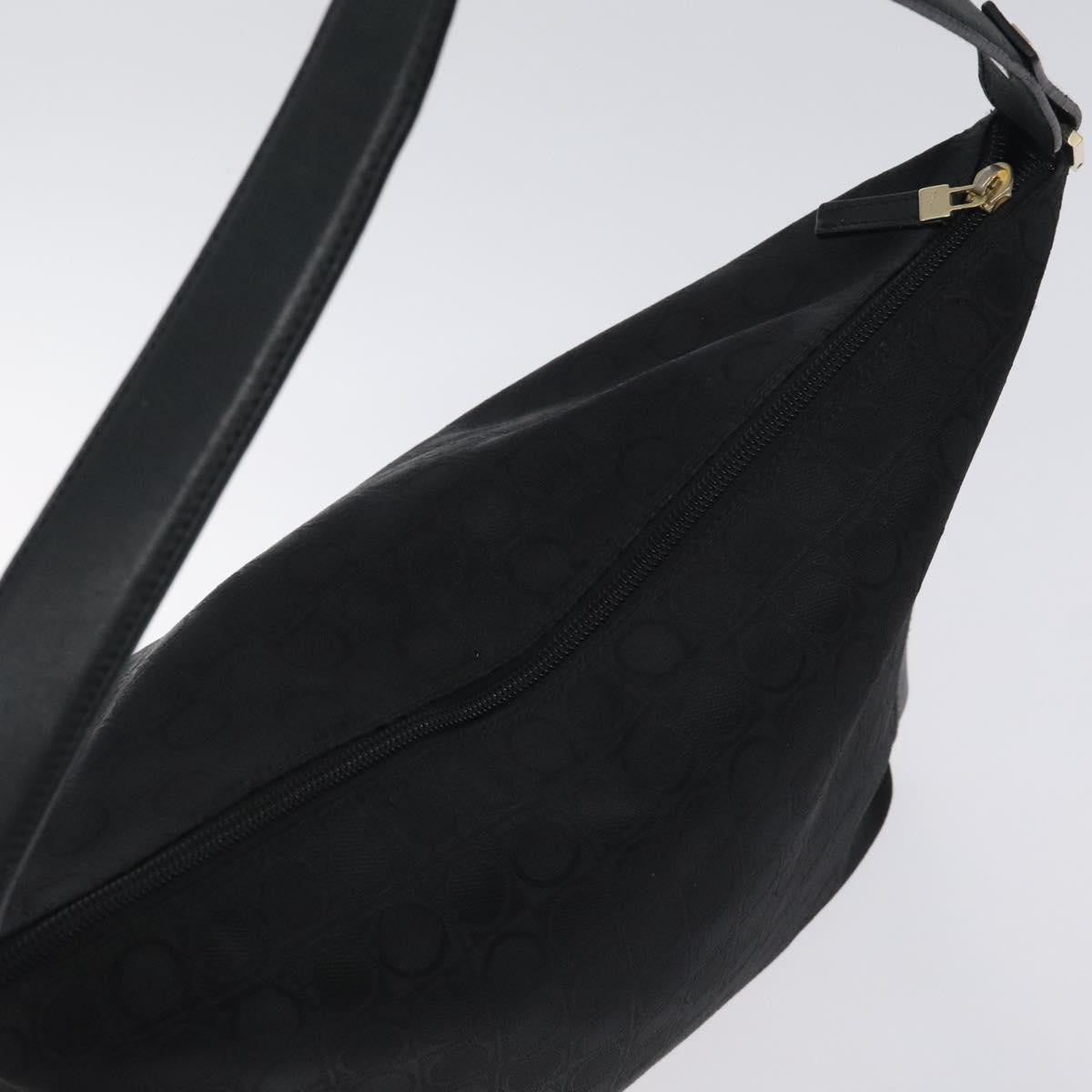 Salvatore Ferragamo Gancini Shoulder Bag Canvas, BLACK, CANVAS, Shoulder bag