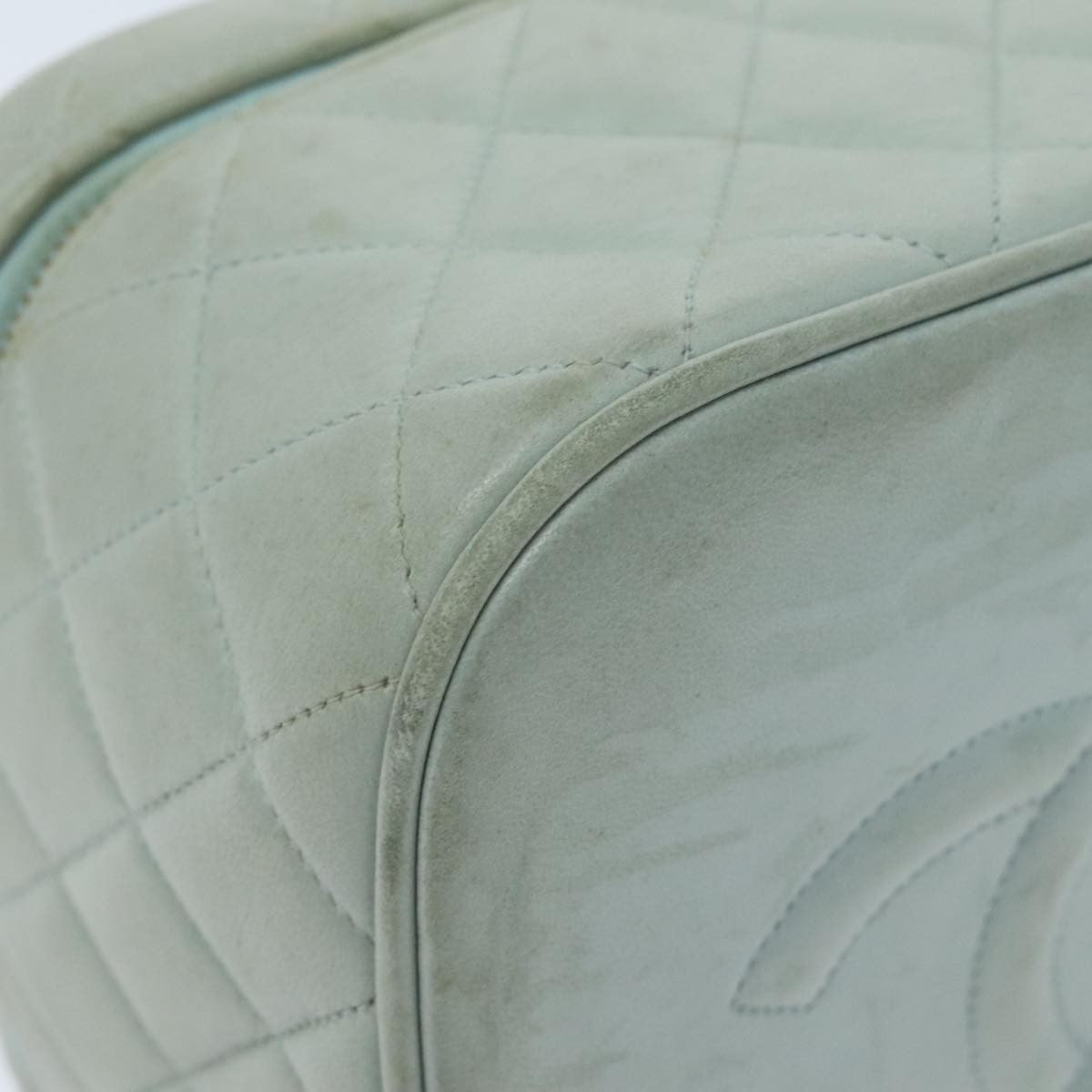 Chanel Cosmetic Case Quilted Lambskin, BLUE, LEATHER, Toiletry Case