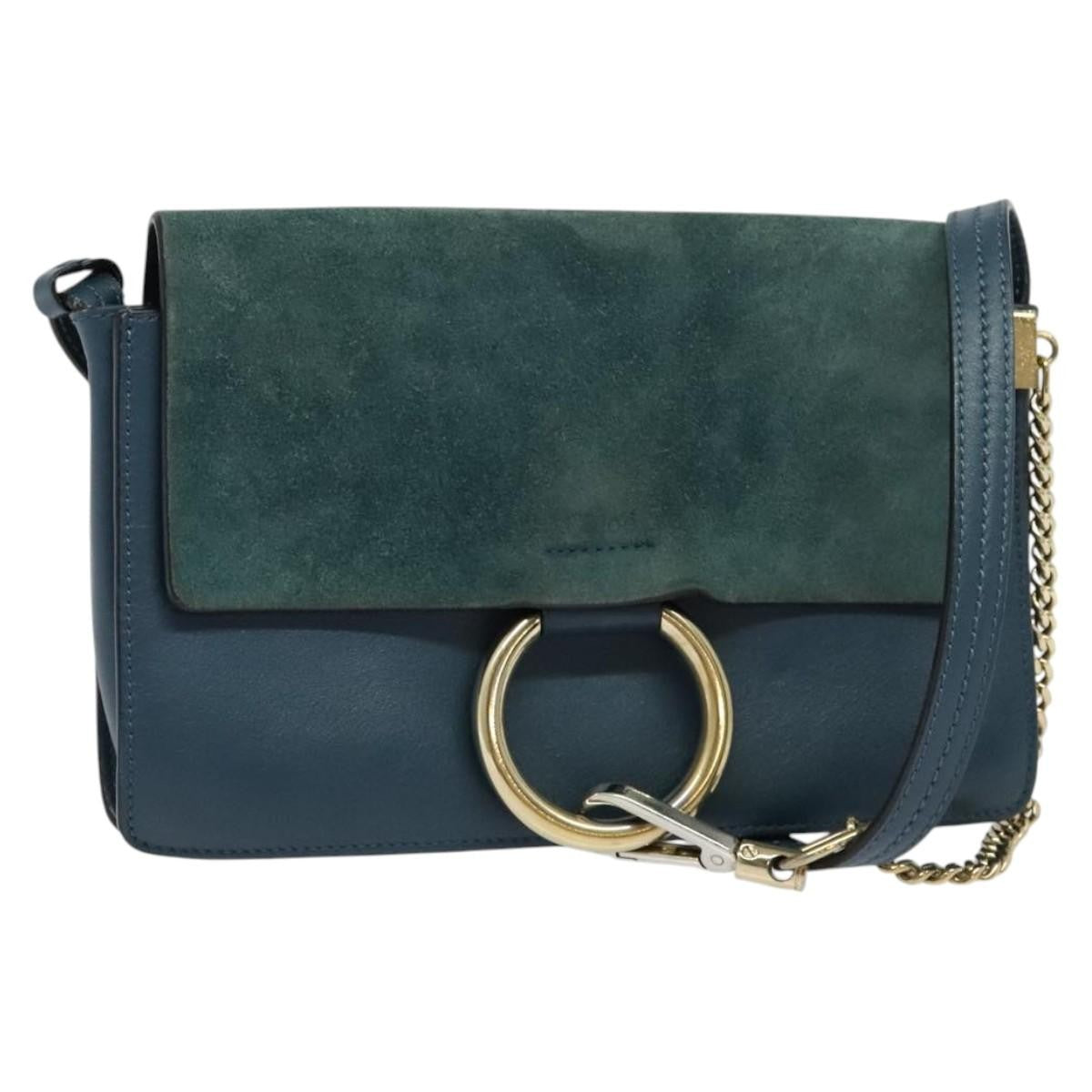 Chloe Faye Shoulder Bag Leather and Suede, TURQUOISE, SUEDE, Shoulder bag