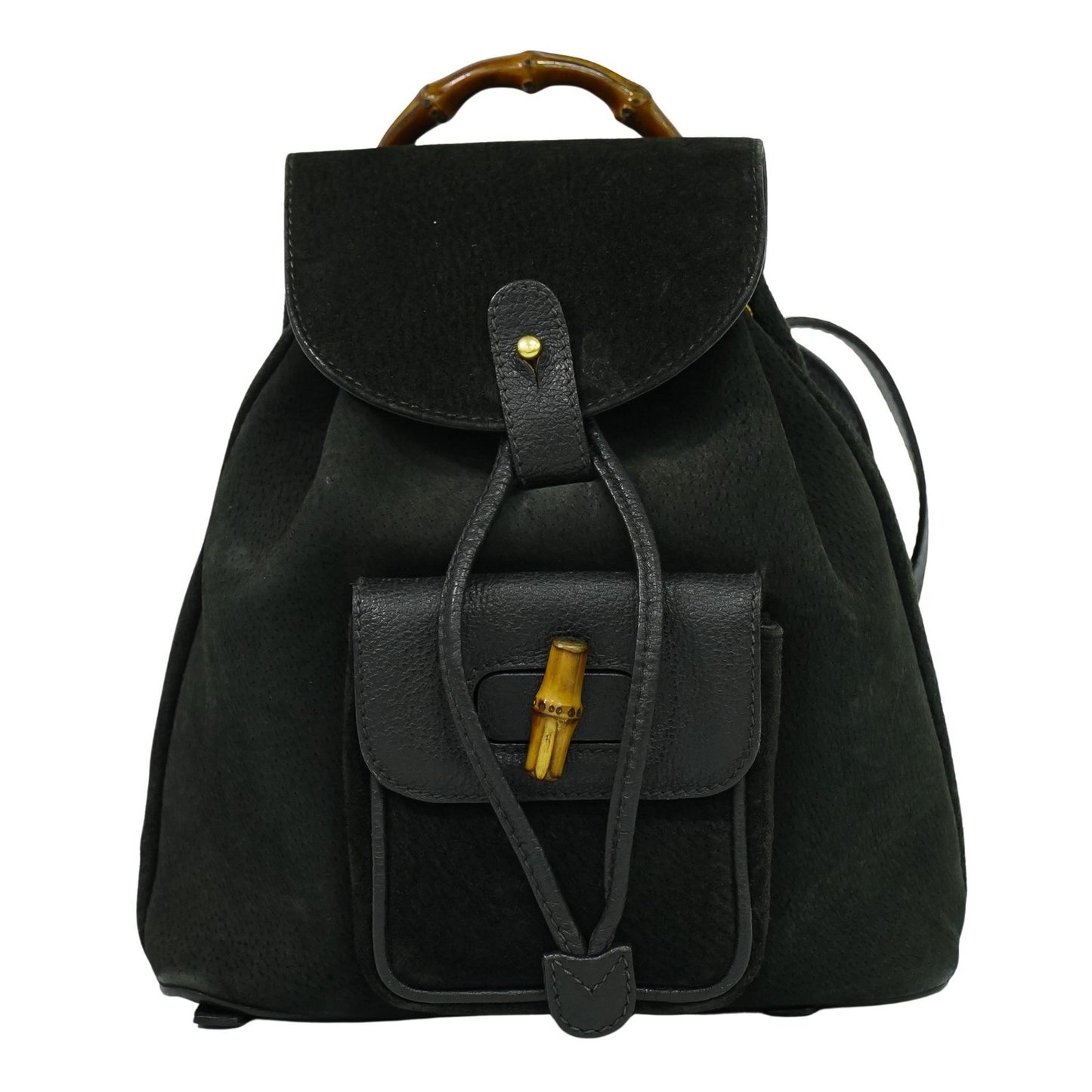 Gucci Vintage Bamboo Backpack Suede, BLACK, SUEDE, Backpack