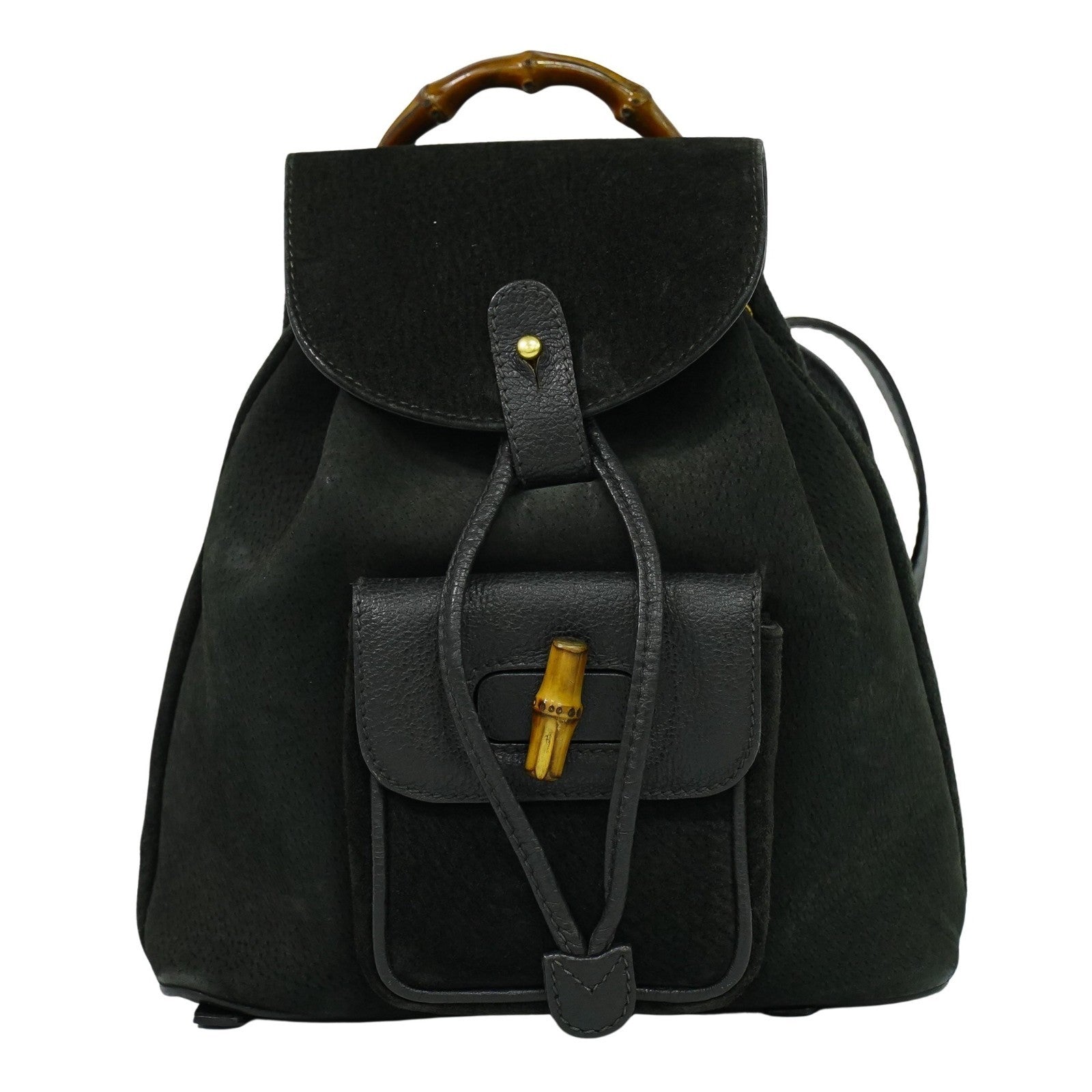 Gucci Vintage Bamboo Backpack Suede, BLACK, SUEDE, Backpack