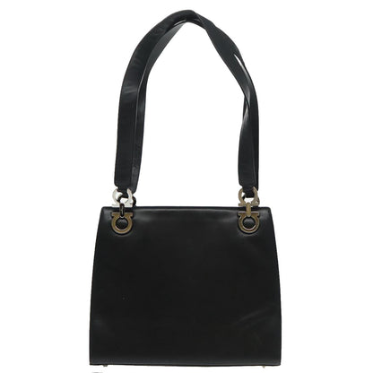 Salvatore Ferragamo Gancini Shoulder Bag Leather, BLACK, LEATHER, Tote bag