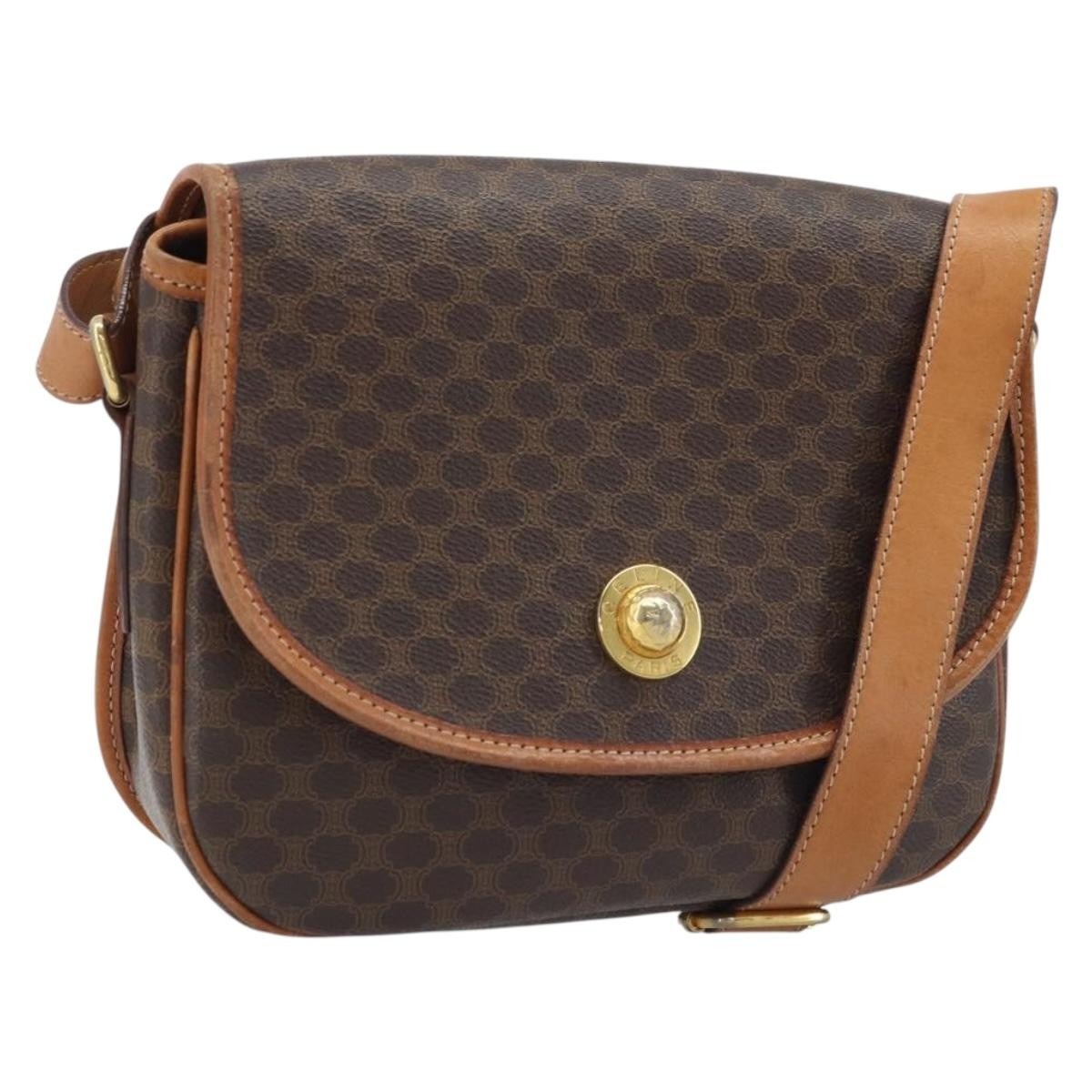 Celine Vintage Macadam Shoulder Bag Canvas and Leather, BROWN, CANVAS, Shoulder bag