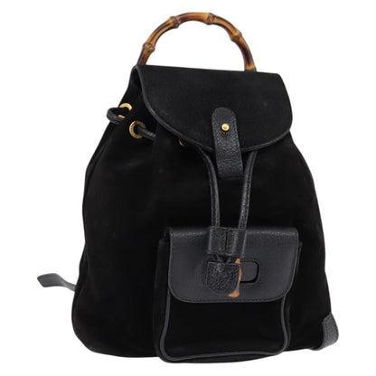 Gucci Vintage Bamboo Backpack Suede, BLACK, SUEDE, Backpack