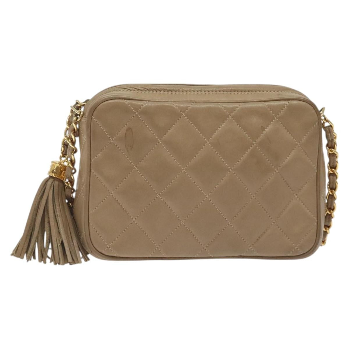 Chanel Vintage Camera Tassel Bag Lambskin, BEIGE, LEATHER, Crossbody bag