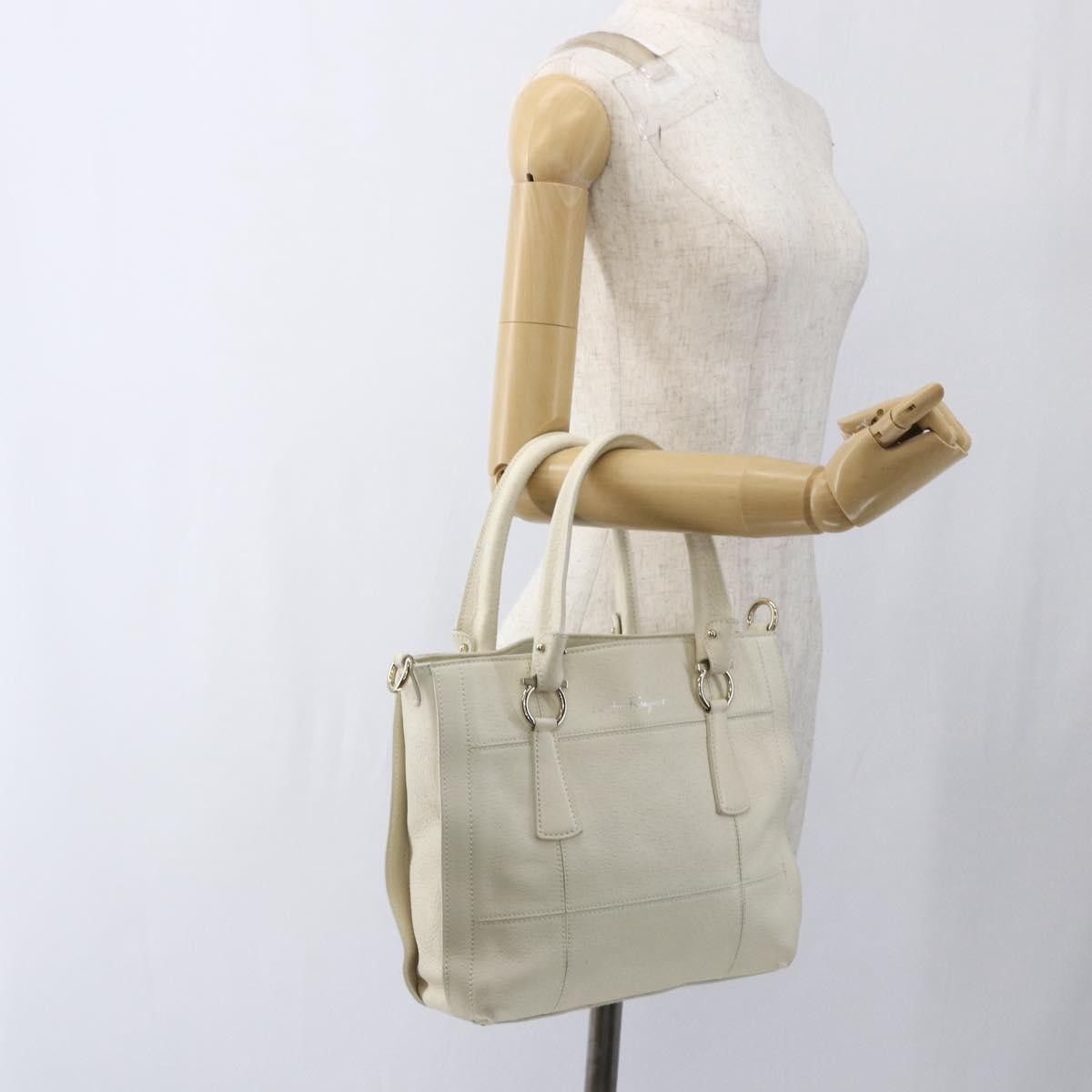 Salvatore Ferragamo Gancini handbag Leather, WHITE, LEATHER, Handbag