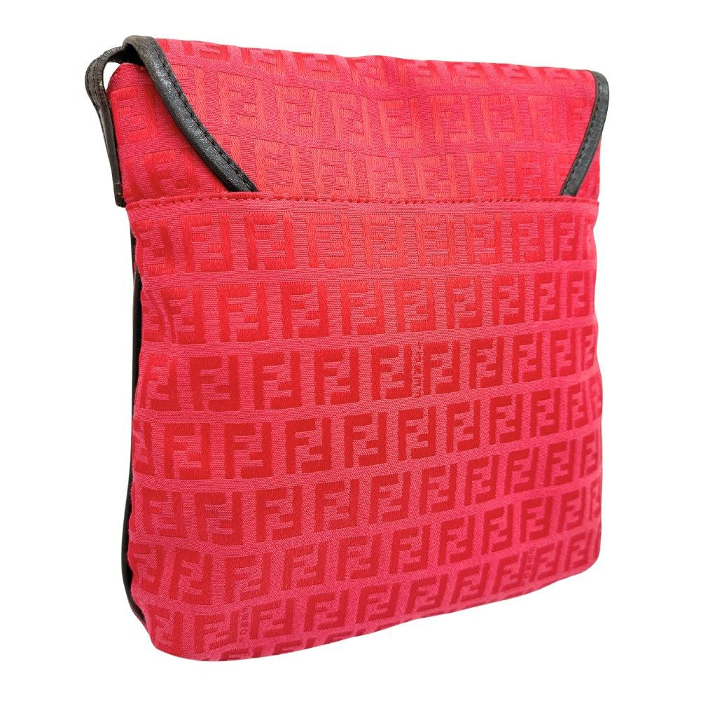 Fendi Flap Crossbody Bag Zucca Canvas, RED, CANVAS, Shoulder bag