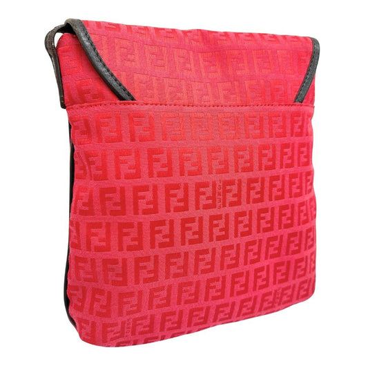 Fendi Flap Crossbody Bag Zucca Canvas, RED, CANVAS, Shoulder bag