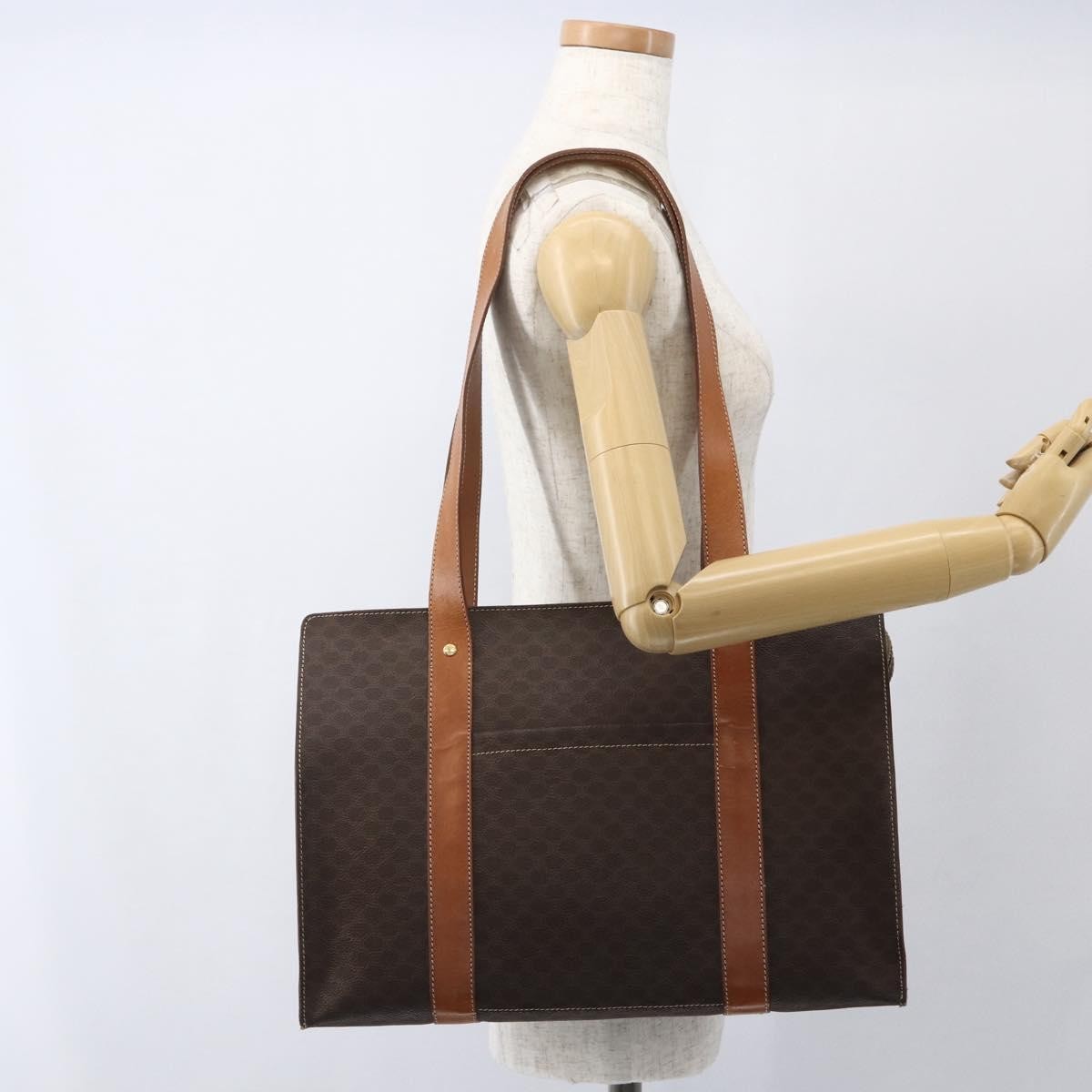 Celine Vintage Macadam Tote bag Canvas and Leather, BROWN, CANVAS, Tote bag