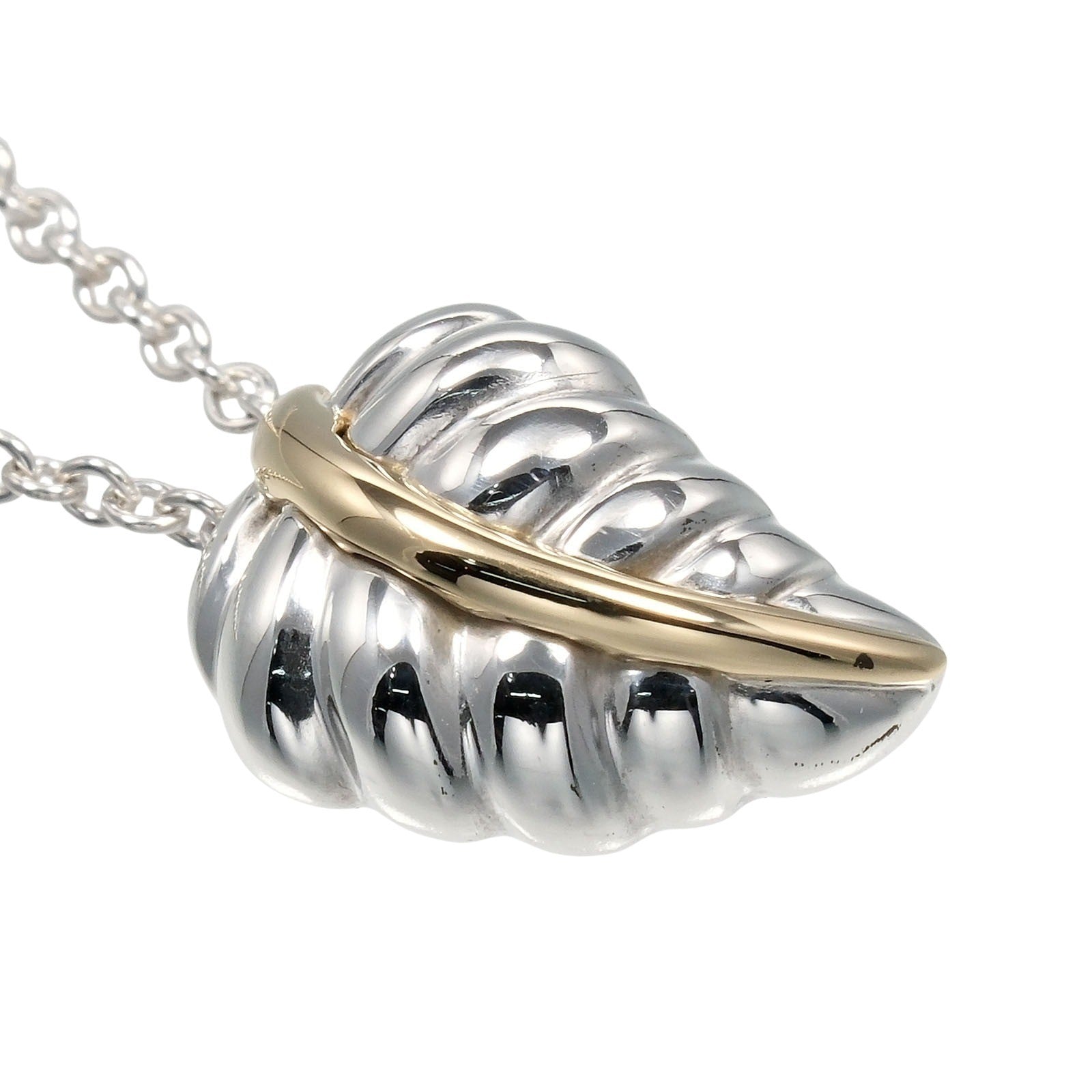Tiffany & Co. Leaf Pendant Necklace Silver 925 and K18 Yellow Gold, SILVER, SILVER, Necklace