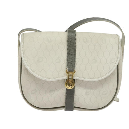 Christian Dior Vintage Honeycomb Flap Crossbody Bag Canvas and Leather, WHITE, CANVAS, Shoulder bag