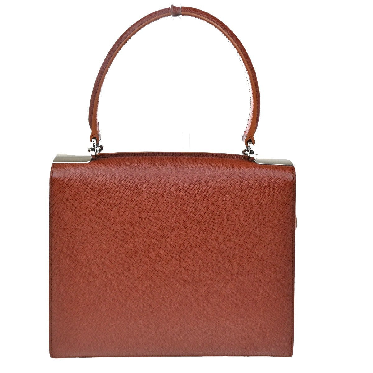 Salvatore Ferragamo Double Gancini Top Handle Bag Saffiano Leather, Brown, Leather, Handbag