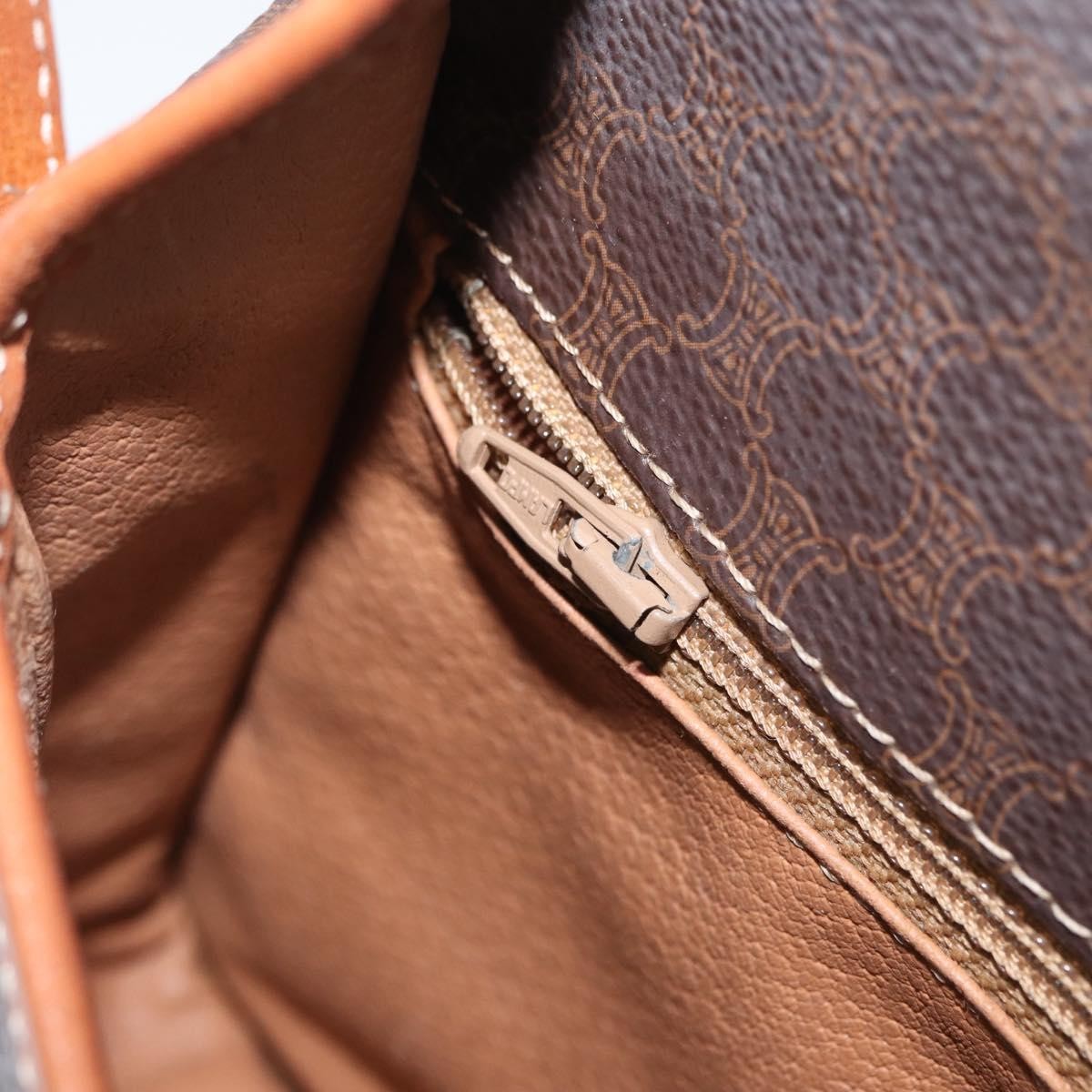 Celine Vintage Macadam Circle Logo Shoulder Bag Canvas and Leather, Brown, Canvas, Shoulder Bag