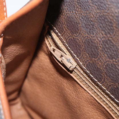 Celine Vintage Macadam Circle Logo Shoulder Bag Canvas and Leather, Brown, Canvas, Shoulder Bag