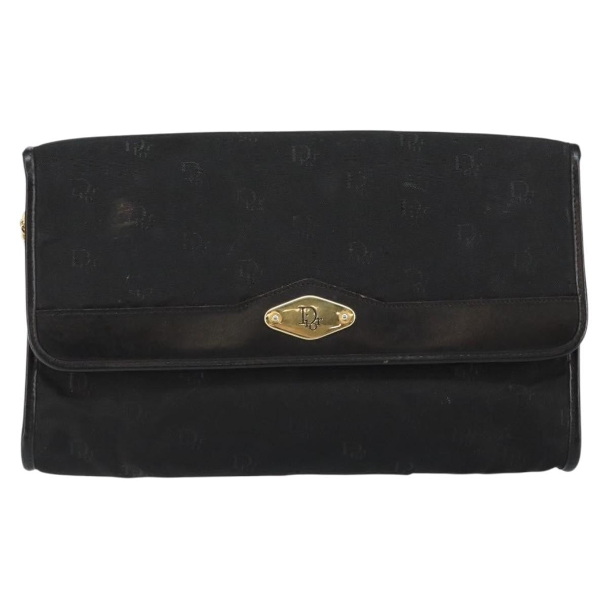 Christian Dior Vintage CD Chain Flap Shoulder Bag Diorissimo Canvas, Black, Nylon, Shoulder Bag