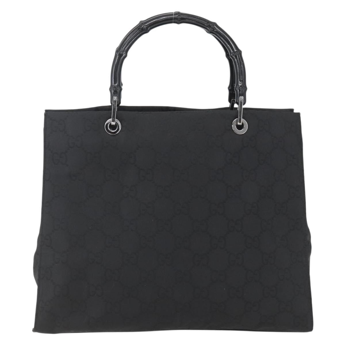 Gucci Vintage Bamboo Handle Tote GG Nylon, Black, Nylon, Tote Bag