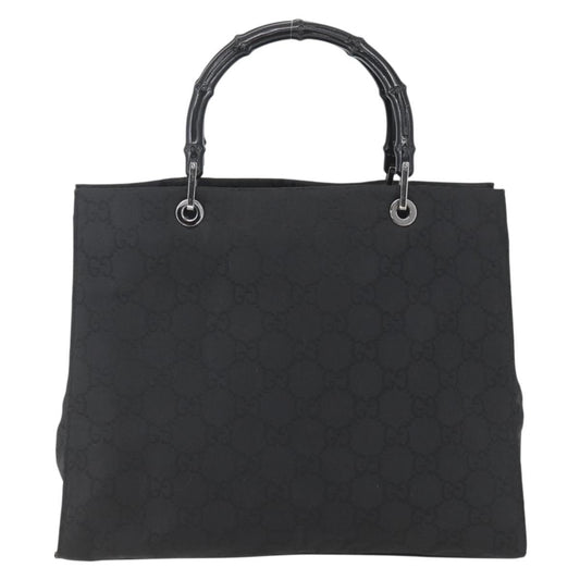 Gucci Vintage Bamboo Handle Tote GG Nylon, Black, Nylon, Tote Bag