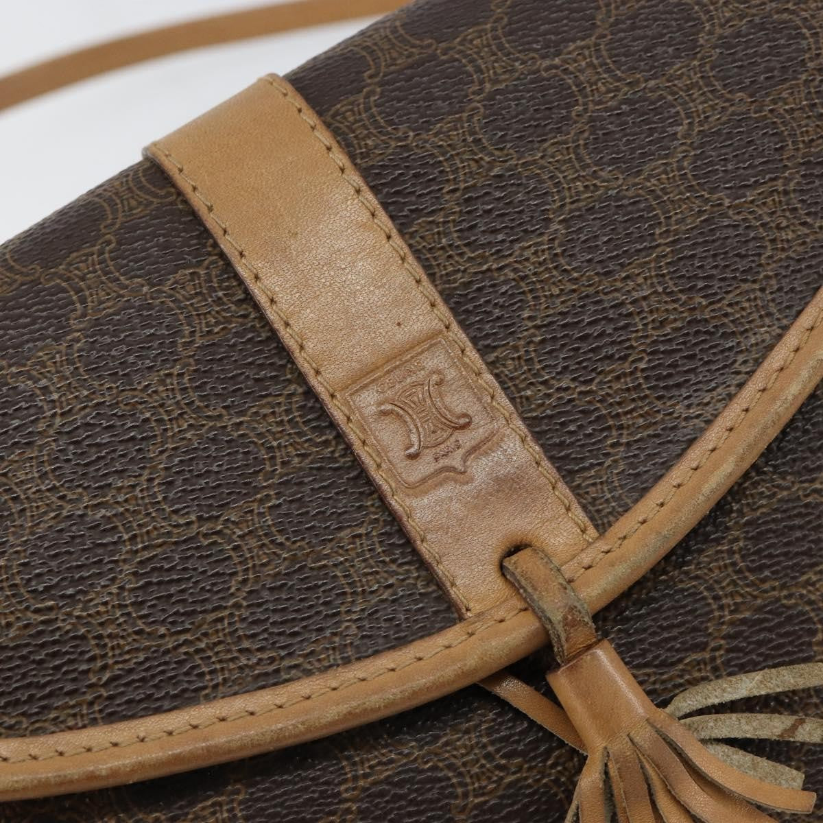 Celine Vintage Macadam Shoulder Bag Canvas and Leather, BROWN, CANVAS, Shoulder bag