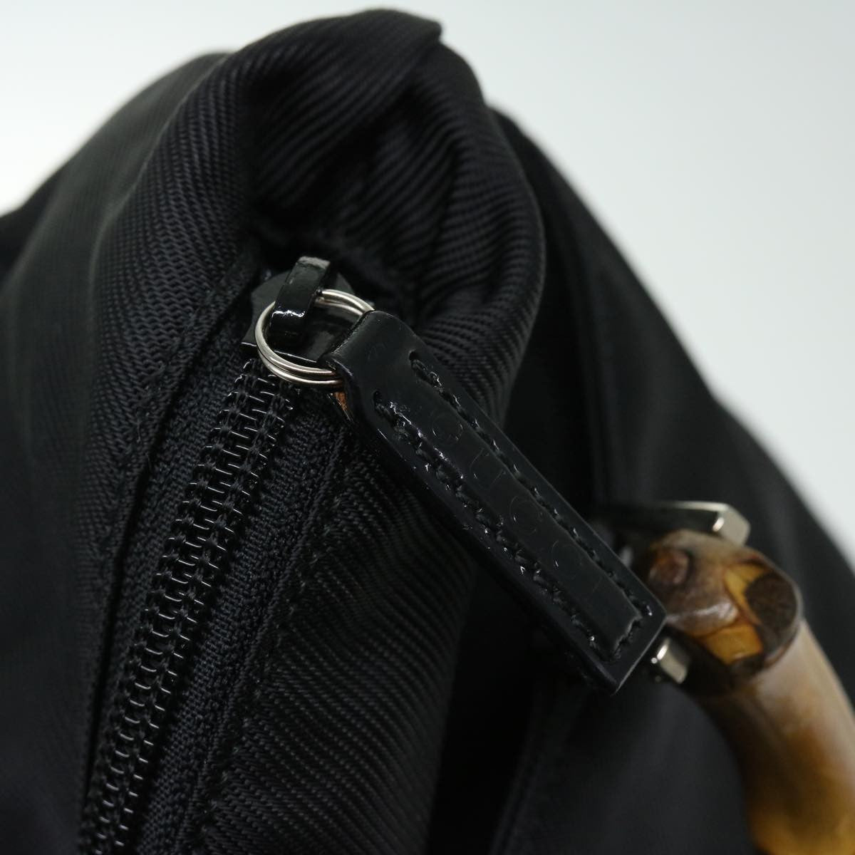 Gucci Vintage Bamboo Handle Bag Nylon, Black, Nylon, Tote Bag