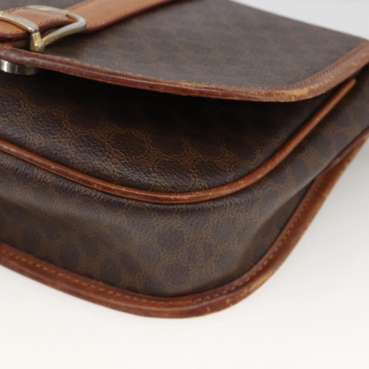 Celine Vintage Macadam Shoulder Bag Canvas and Leather, Brown, Canvas, Shoulder Bag