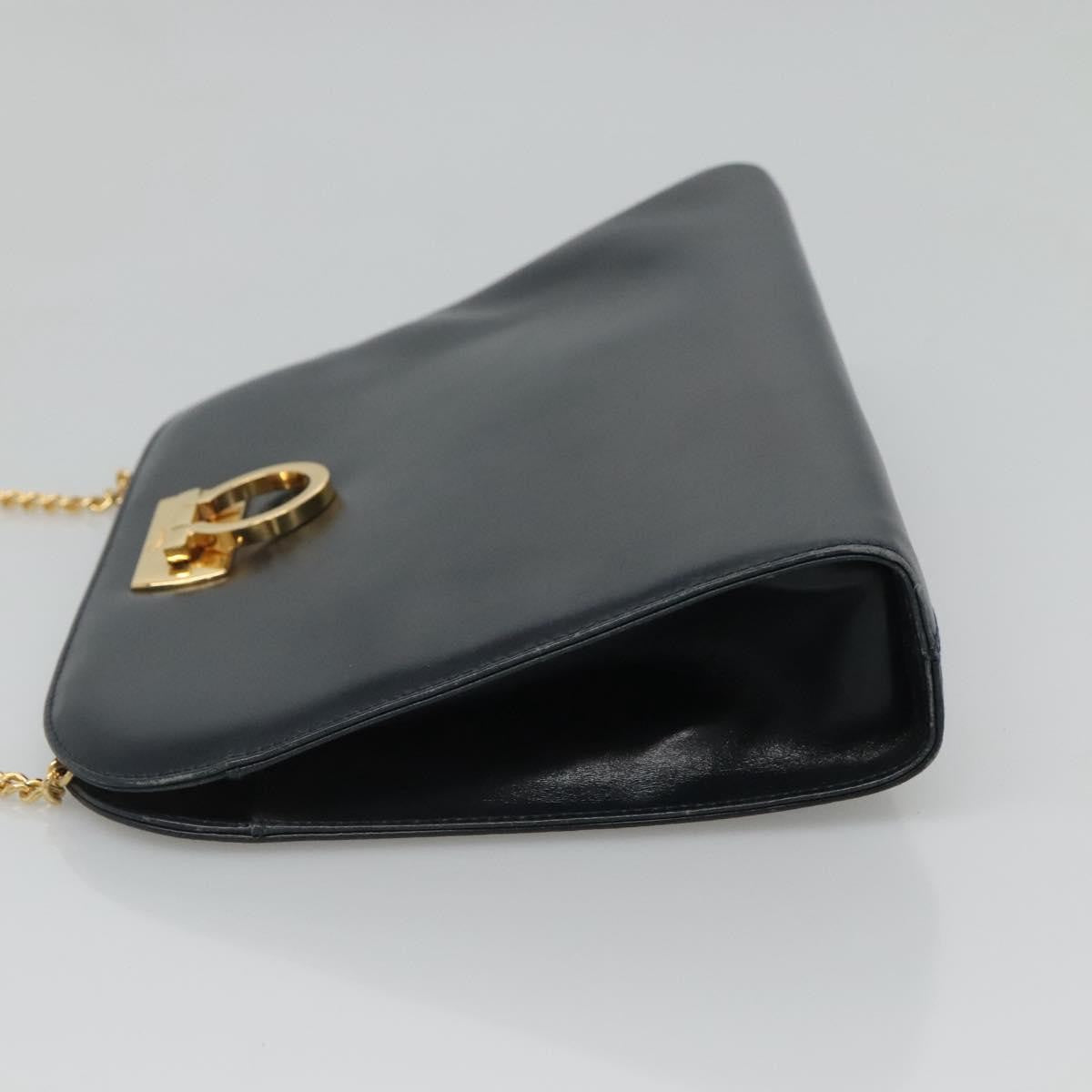 Salvatore Ferragamo Vintage Gancini Chain Shoulder Bag Leather, NAVY, LEATHER, Shoulder bag
