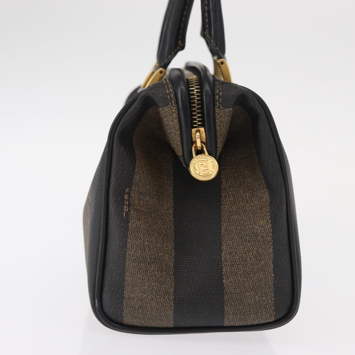 Fendi Vintage Pequin Convertible Boston Bag Coated Canvas, BROWN, CANVAS, Travel bag