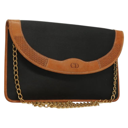 Christian Dior Vintage CD Chain Flap Shoulder Bag Canvas, BLACK, PVC, Shoulder bag