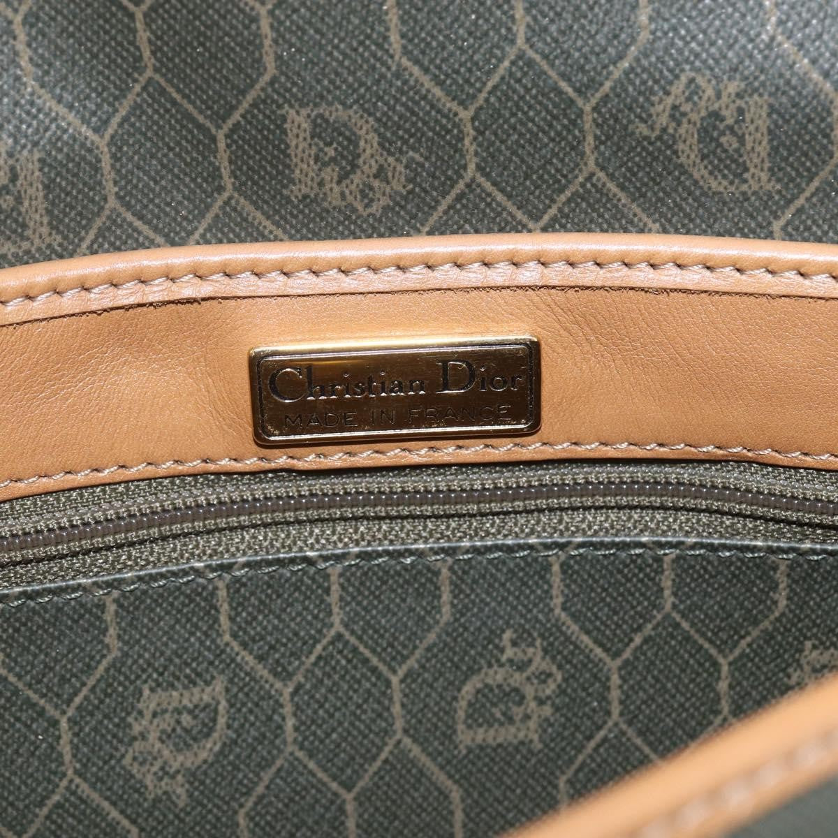 Christian Dior Vintage Honeycomb Flap Crossbody Bag Canvas and Leather, KHAKI, CANVAS, Shoulder bag