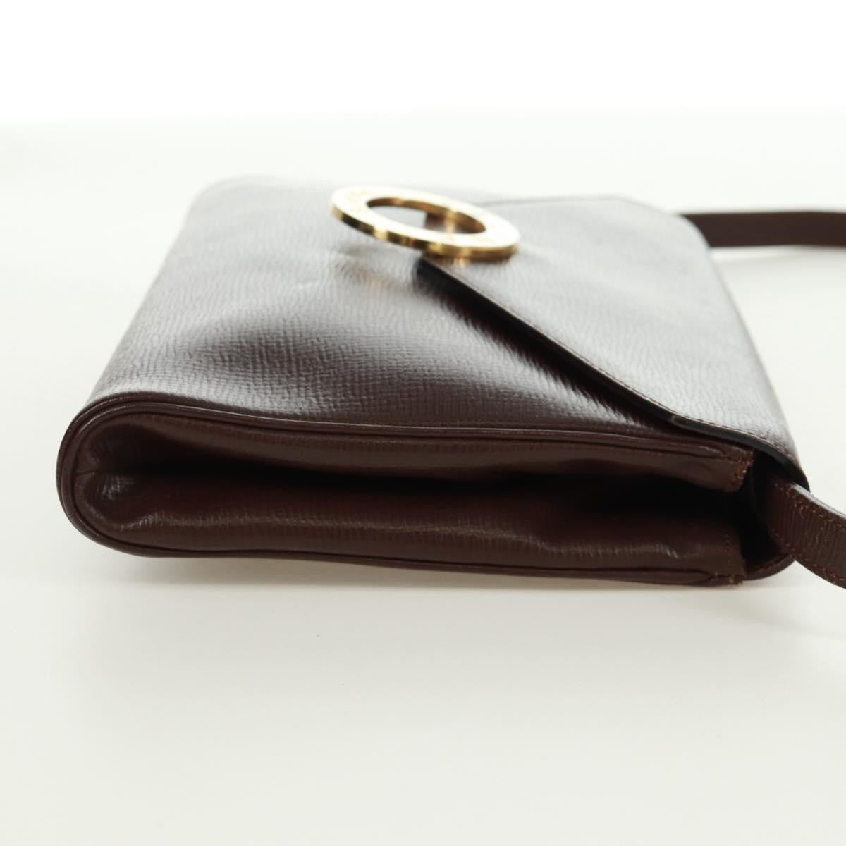 Celine Circle Logo Shoulder Bag Leather, BROWN, LEATHER, Shoulder bag
