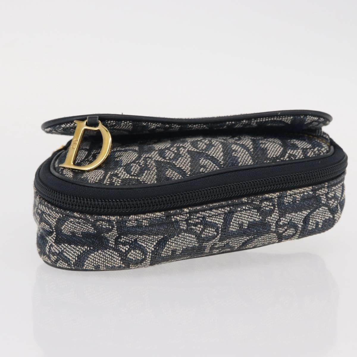 Christian Dior Saddle Zip Pouch Diorissimo Canvas, NAVY, CANVAS, Clutche & pouche