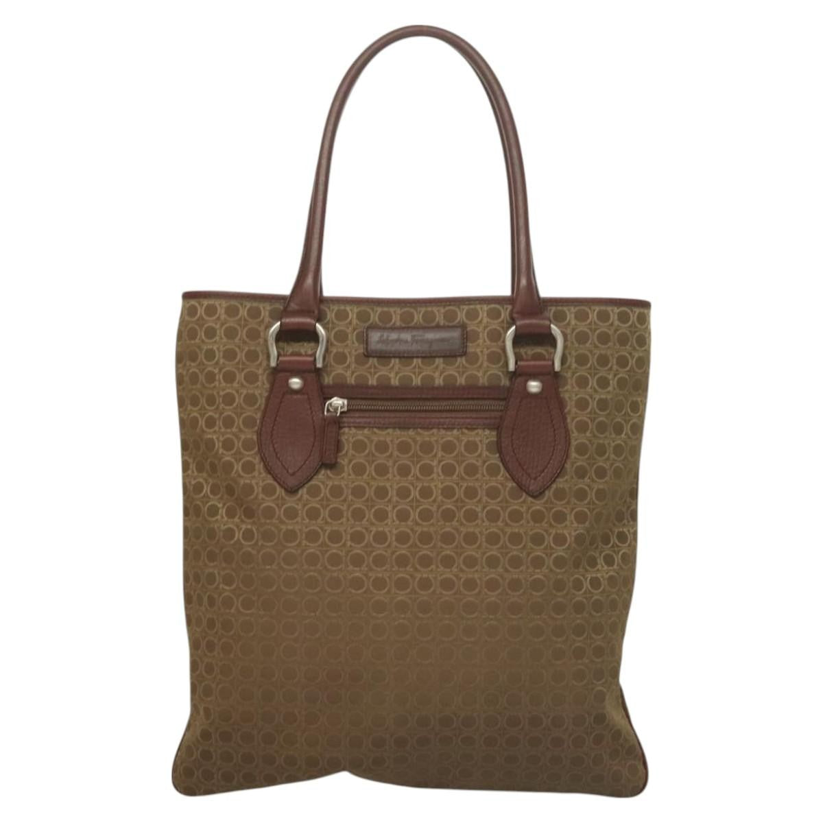 Salvatore Ferragamo Gancini Tote Gancini Canvas, BROWN, CANVAS, Tote bag
