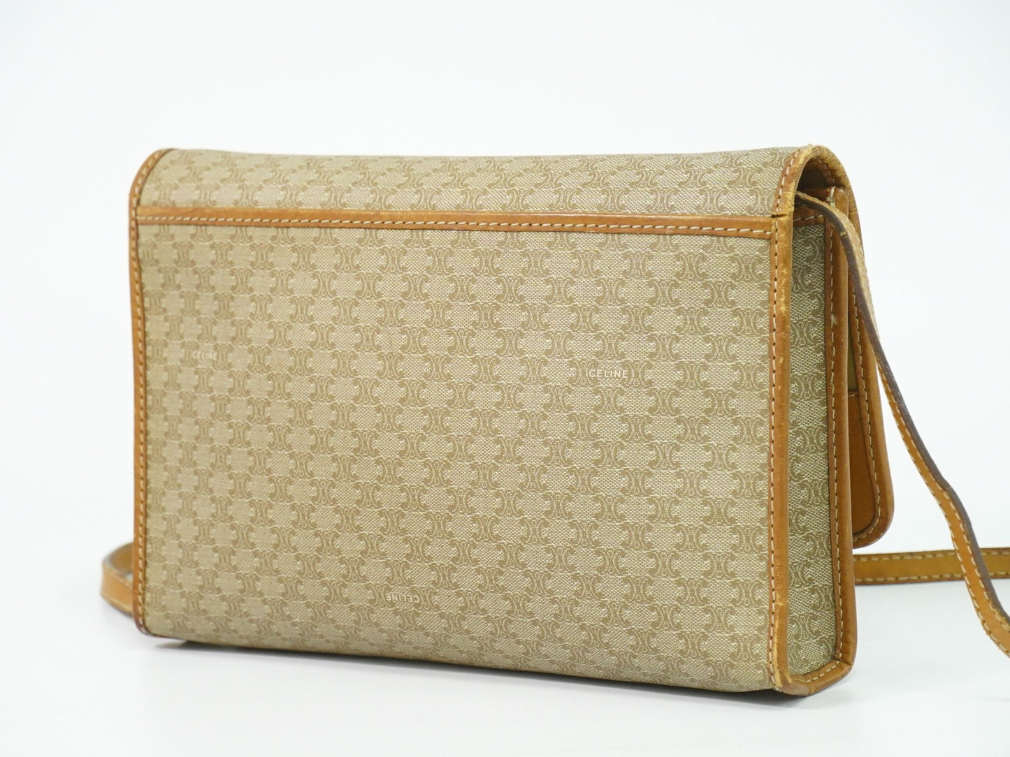 Celine Vintage Macadam Shoulder Bag Canvas, BEIGE, CANVAS, Shoulder bag