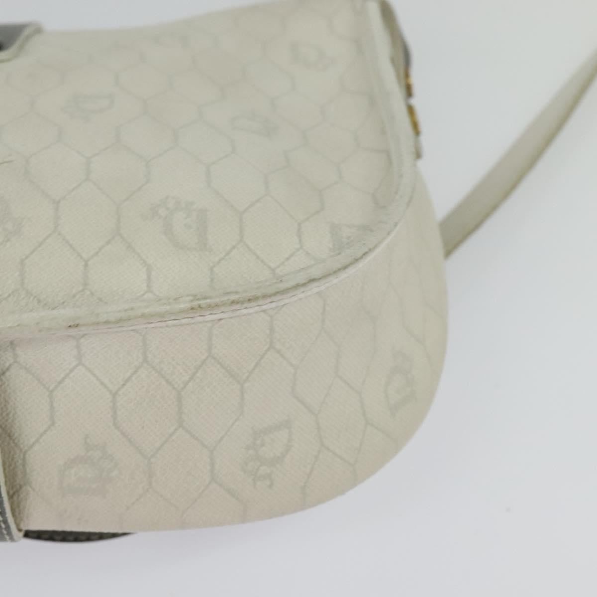 Christian Dior Vintage Honeycomb Flap Crossbody Bag Canvas and Leather, WHITE, CANVAS, Shoulder bag