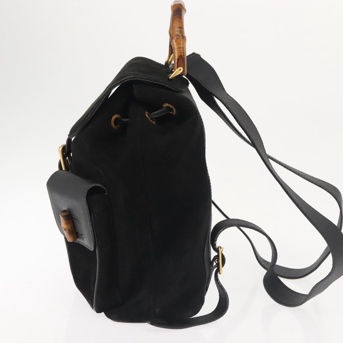 Gucci Vintage Bamboo Backpack Suede, BLACK, SUEDE, Backpack