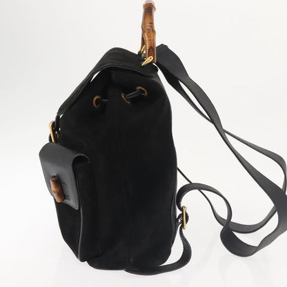 Gucci Vintage Bamboo Backpack Suede, BLACK, SUEDE, Backpack