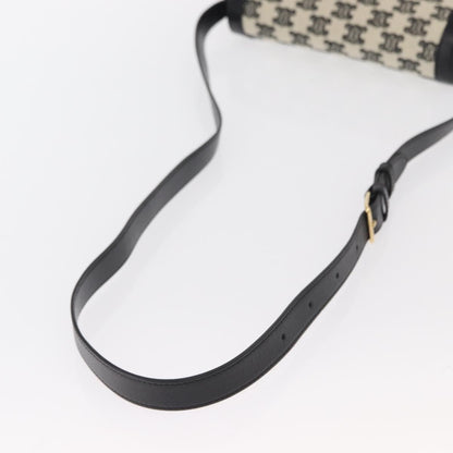 Celine Triomphe Shoulder Bag Canvas with Leather, BLACK, LEATHER, Shoulder bag