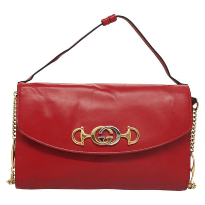 Gucci Zumi Shoulder Bag Leather, RED, LEATHER, Shoulder bag