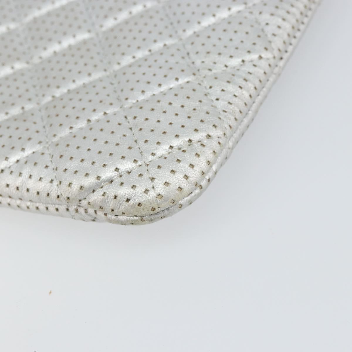 Chanel O Case Clutch Quilted Perforated Lambskin, SILVER, LEATHER, Clutche & pouche