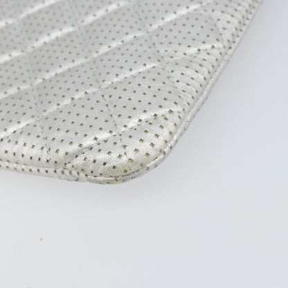 Chanel O Case Clutch Quilted Perforated Lambskin, SILVER, LEATHER, Clutche & pouche