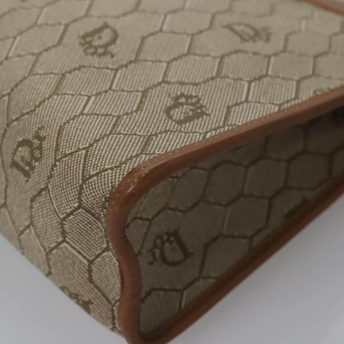 Christian Dior Vintage Honeycomb Zip Pouch Coated Canvas, BEIGE, PVC, Clutche & pouche