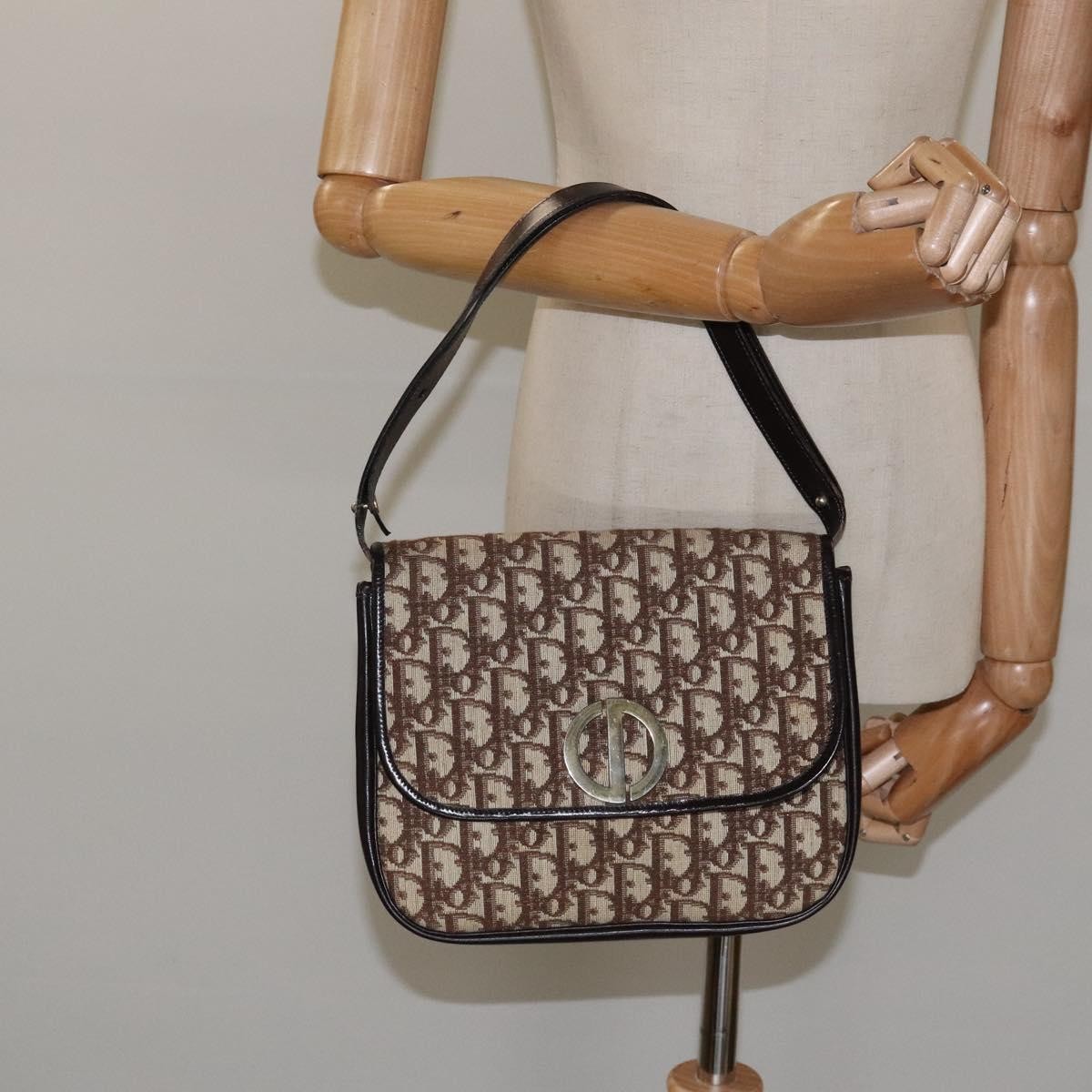 Christian Dior Vintage CD Flap Shoulder Bag Canvas, BROWN, CANVAS, Shoulder bag