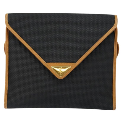Saint Laurent Vintage Flap Crossbody Bag Coated Canvas with Leather, BLACK, PVC, Shoulder bag