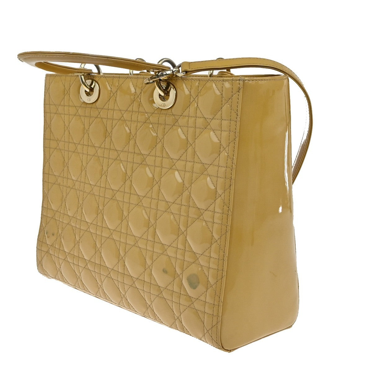 Christian Dior Lady Dior Bag Cannage Quilt Patent, Yellow, Patent Leather, Handbag